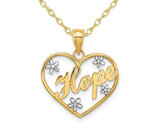 10K Yellow Gold Hope In Heart with Flowers Pendant Necklace with Chain